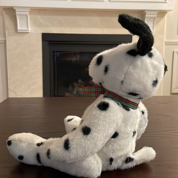 Beautiful Dalmatian Dog Stuffed Animal Corduroy Paw Pads with Red Green Plaid - Picture 4 of 9